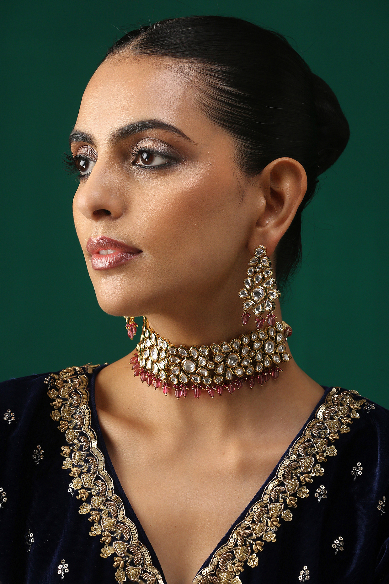 Gold Plated Ruby Beads Necklace Set by Minaki at Pernia's Pop Up Shop