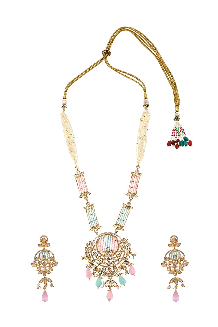 Gold Plated Agate Long Beaded Necklace Set by Minaki at Pernia's Pop Up Shop