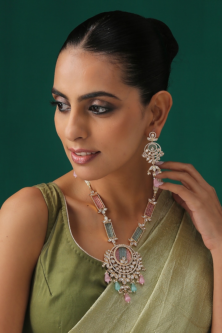 Gold Plated Agate Long Beaded Necklace Set by Minaki at Pernia's Pop Up Shop