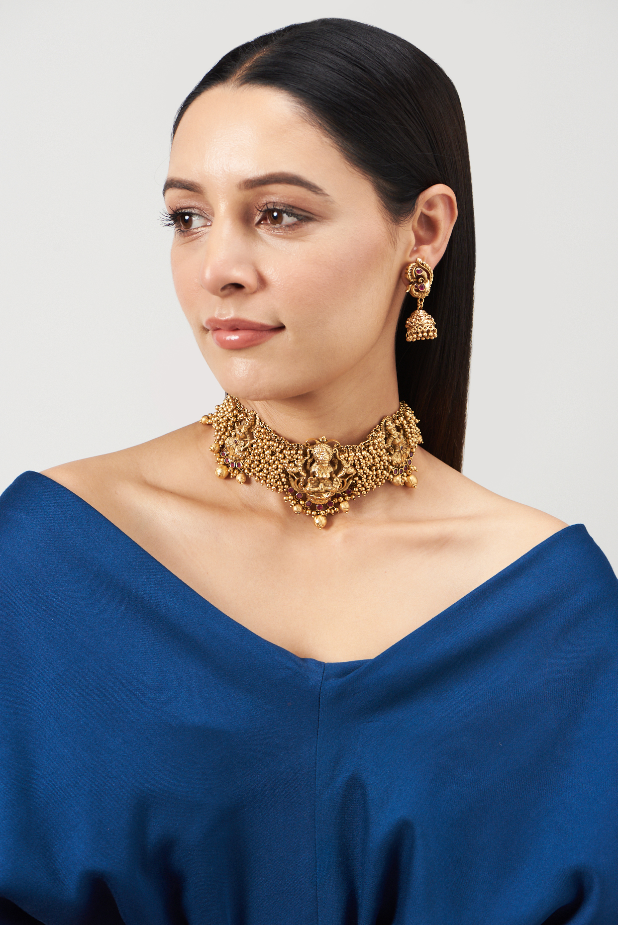 Gold Finish Lakshmi Temple Necklace Set by Minaki at Pernia's Pop Up Shop
