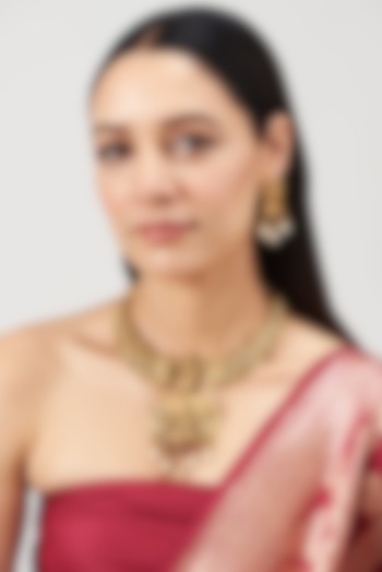 Gold Finish Necklace Set With Pearls by Minaki at Pernia's Pop Up Shop