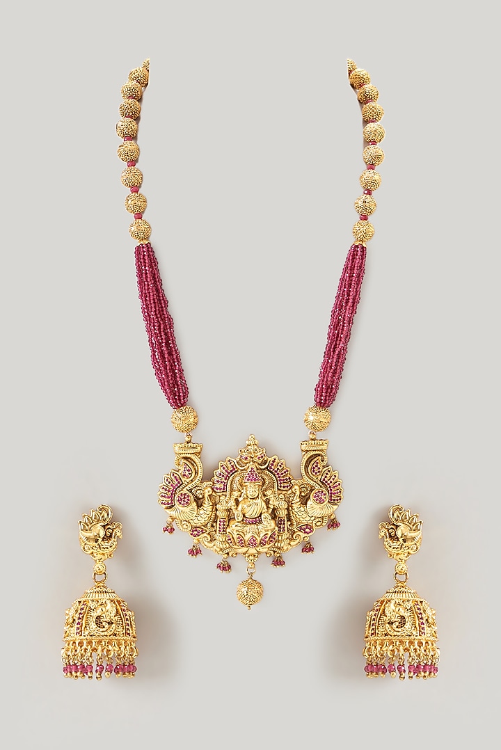Gold Finish Ganesha Temple Necklace Set by Minaki at Pernia's Pop Up Shop