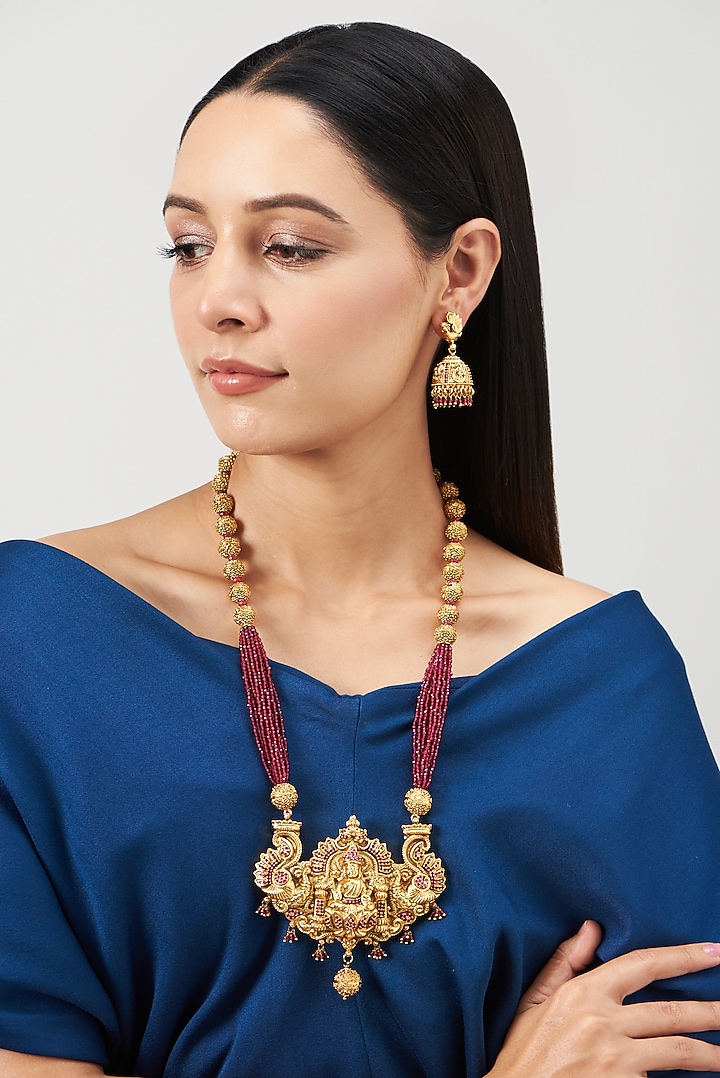 Gold Finish Ganesha Temple Necklace Set by Minaki at Pernia's Pop Up Shop