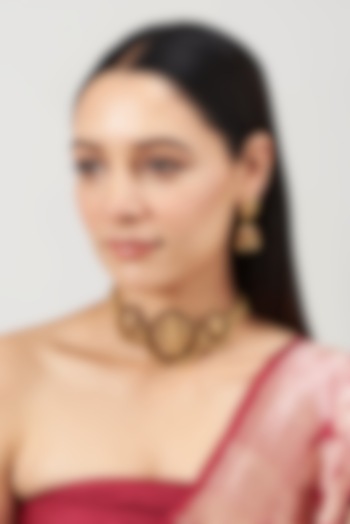 Gold Finish Lakshmi Temple Necklace Set by Minaki at Pernia's Pop Up Shop