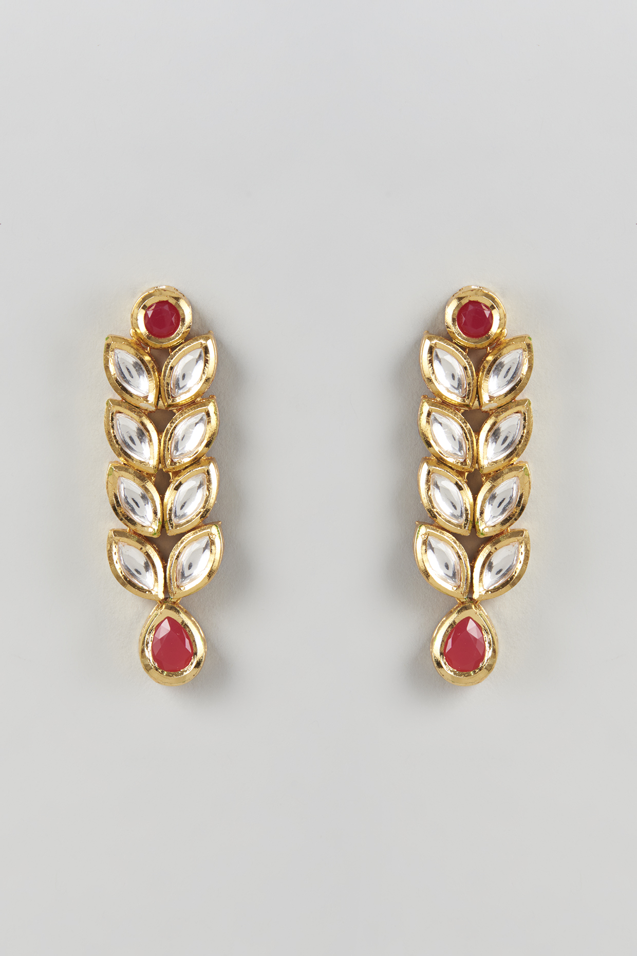 Gold Plated Kundan & Ruby Dangler Earrings by Minaki