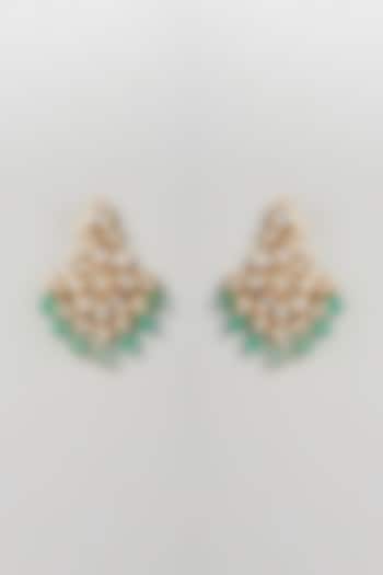 Gold Plated Kundan Polki & Pearls Dangler Earrings by Minaki