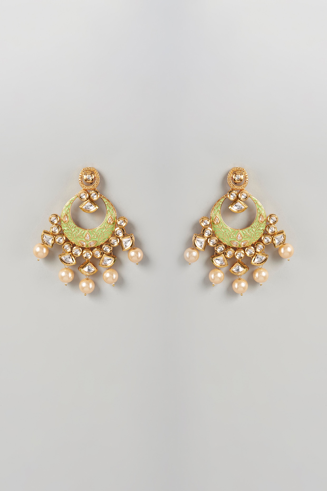 Buy Online Smart Carved Gold Colour with Pink and White Stones Chandbali  Earrings for Girls and Women – One Stop Fashion