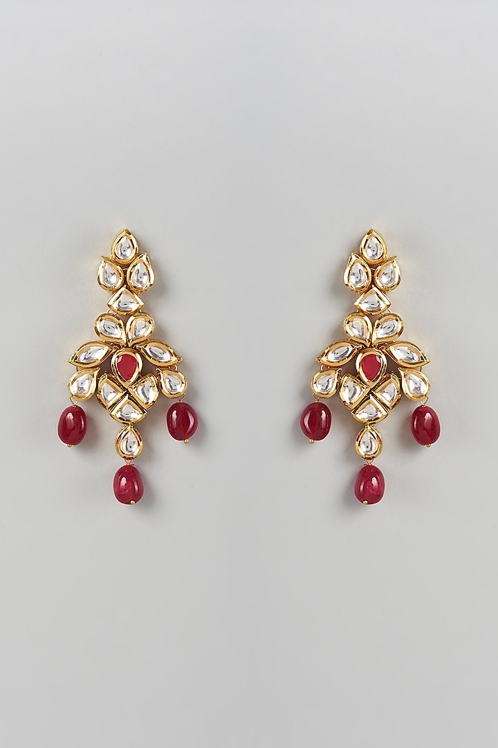 Gold Plated Agate Stone Dangler Earrings by Minaki