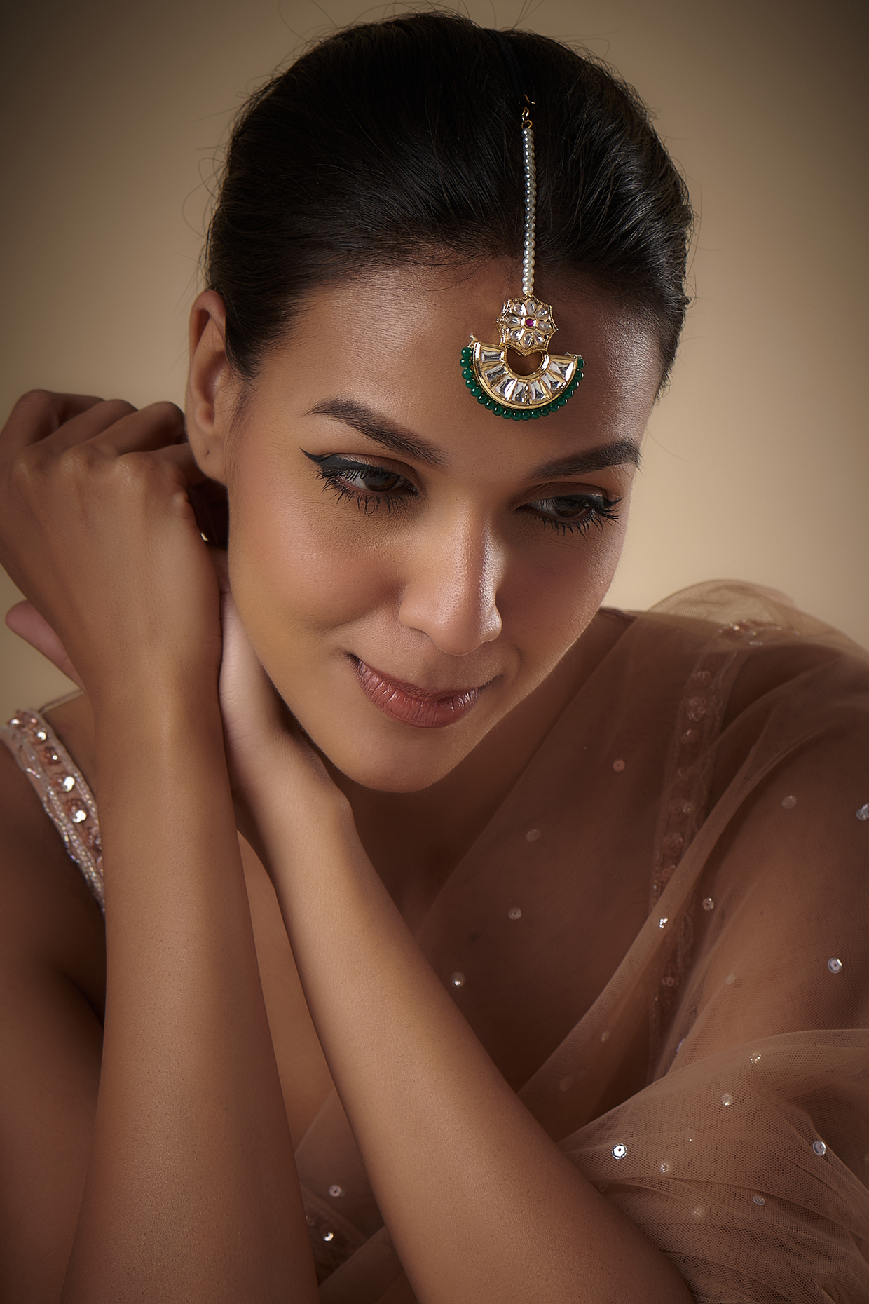 Gold Plated Emerald Stone & Kundan Polki Maang Tikka by Minaki at Pernia's Pop Up Shop