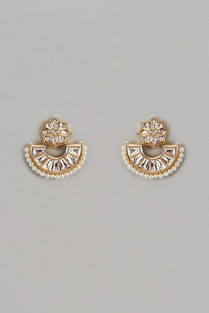 Gold Plated Kundan Polki & Pearl Chandbali Earrings by Minaki at Pernia's Pop Up Shop
