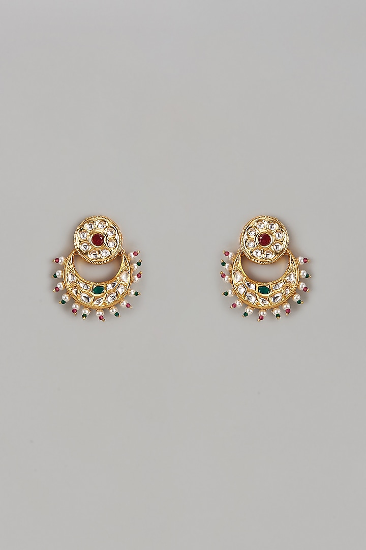 Gold Plated Kundan Polki & Pearl Chandbali Earrings by Minaki at Pernia's Pop Up Shop