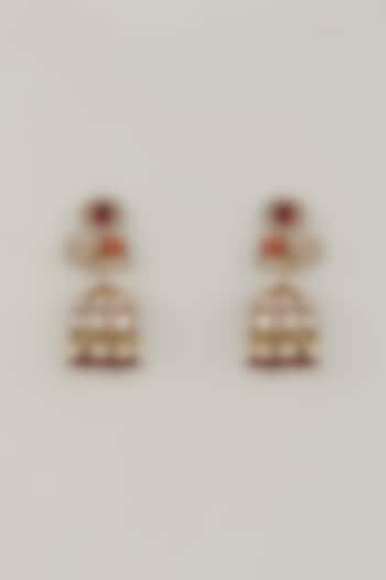 Gold Plated Kundan Polki & Red Stone Ganesha Dangler Earrings by Minaki at Pernia's Pop Up Shop