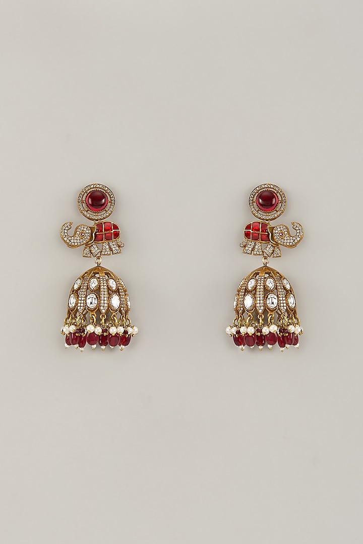 Gold Plated Kundan Polki & Red Stone Ganesha Dangler Earrings by Minaki at Pernia's Pop Up Shop