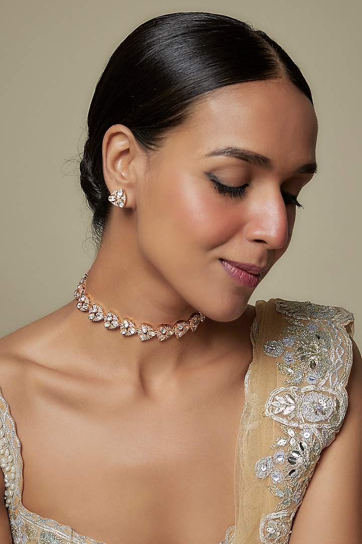 Gold Plated Kundan Polki & Crystal Necklace Set by Minaki at Pernia's Pop Up Shop