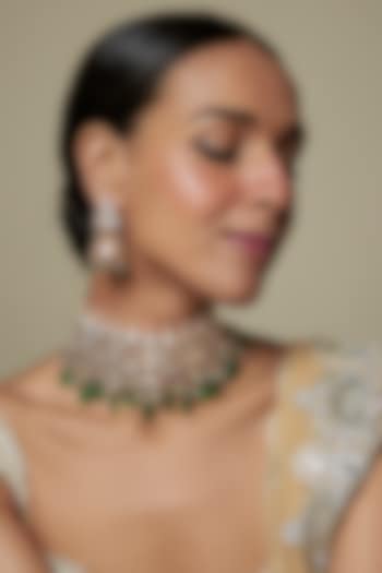 Gold Plated Kundan Polki & Green Beaded Choker Necklace Set by Minaki at Pernia's Pop Up Shop