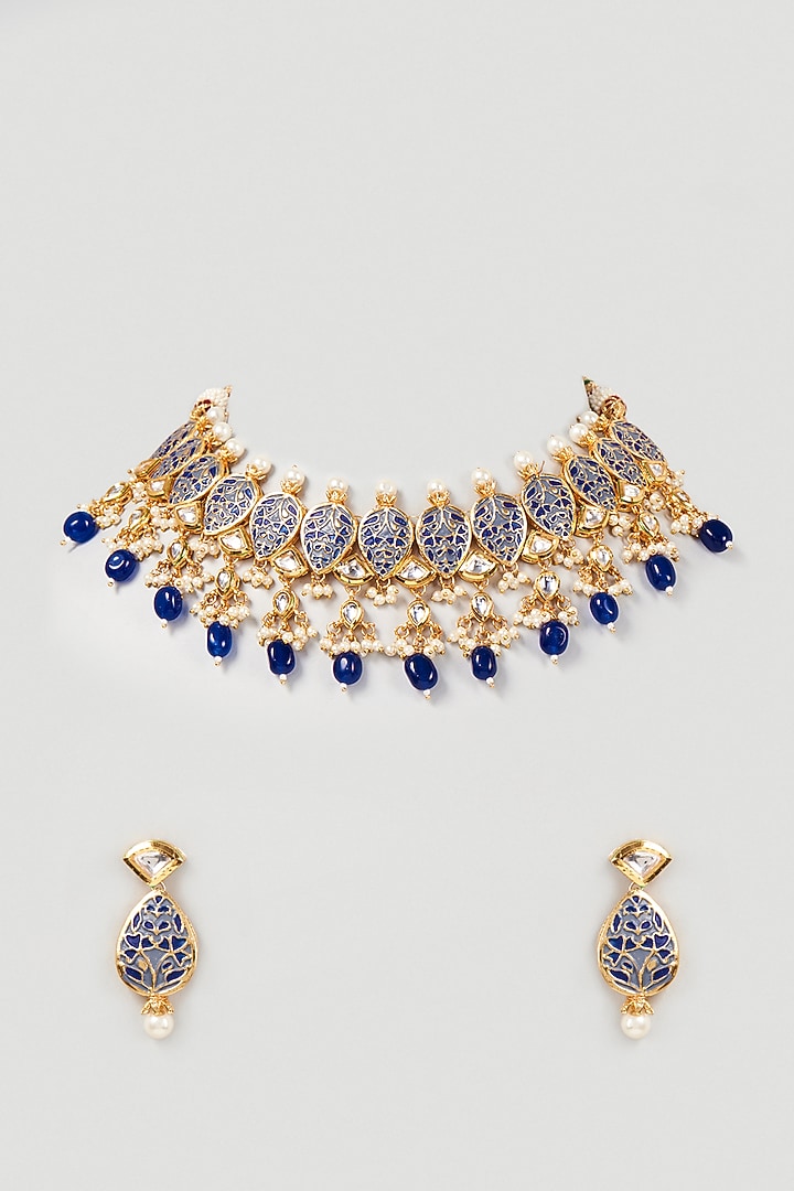 Gold Plated Beaded Meenakari Necklace Set by Minaki at Pernia's Pop Up Shop