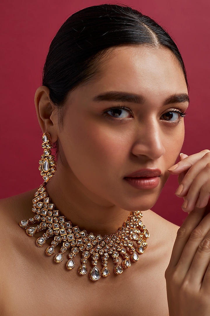 Gold Plated Kundan Polki Necklace Set by Minaki at Pernia's Pop Up Shop