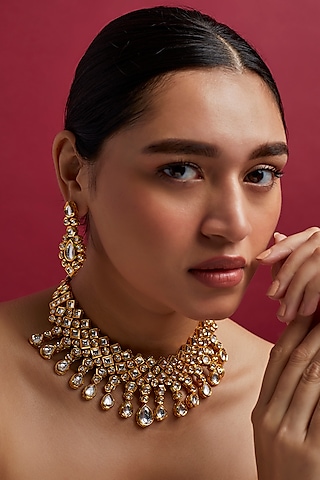 Gold Plated Kundan Polki Necklace Set by Minaki