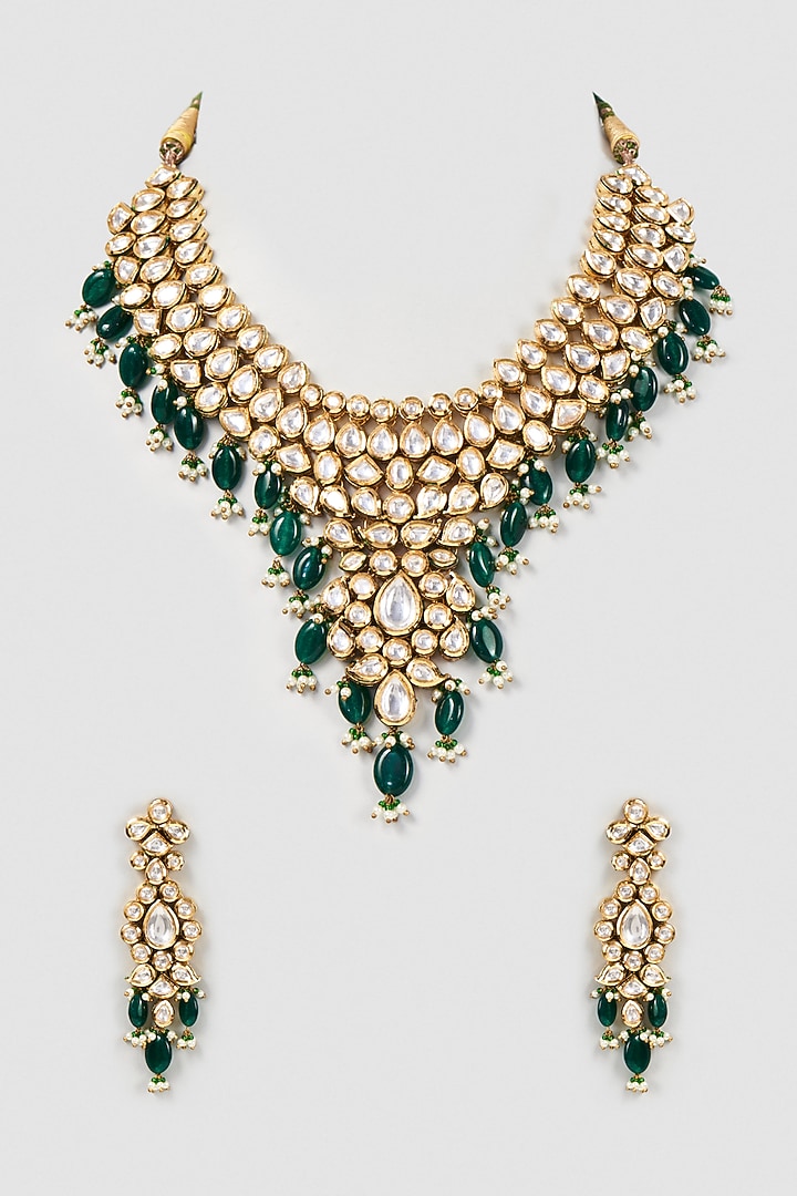 Gold Plated Agate & Beads Necklace Set by Minaki at Pernia's Pop Up Shop