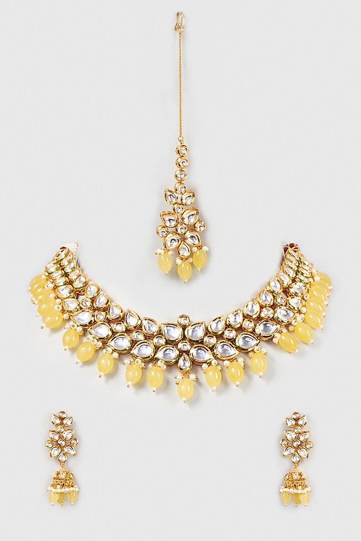 Gold Plated Beaded Choker Necklace Set by Minaki at Pernia's Pop Up Shop