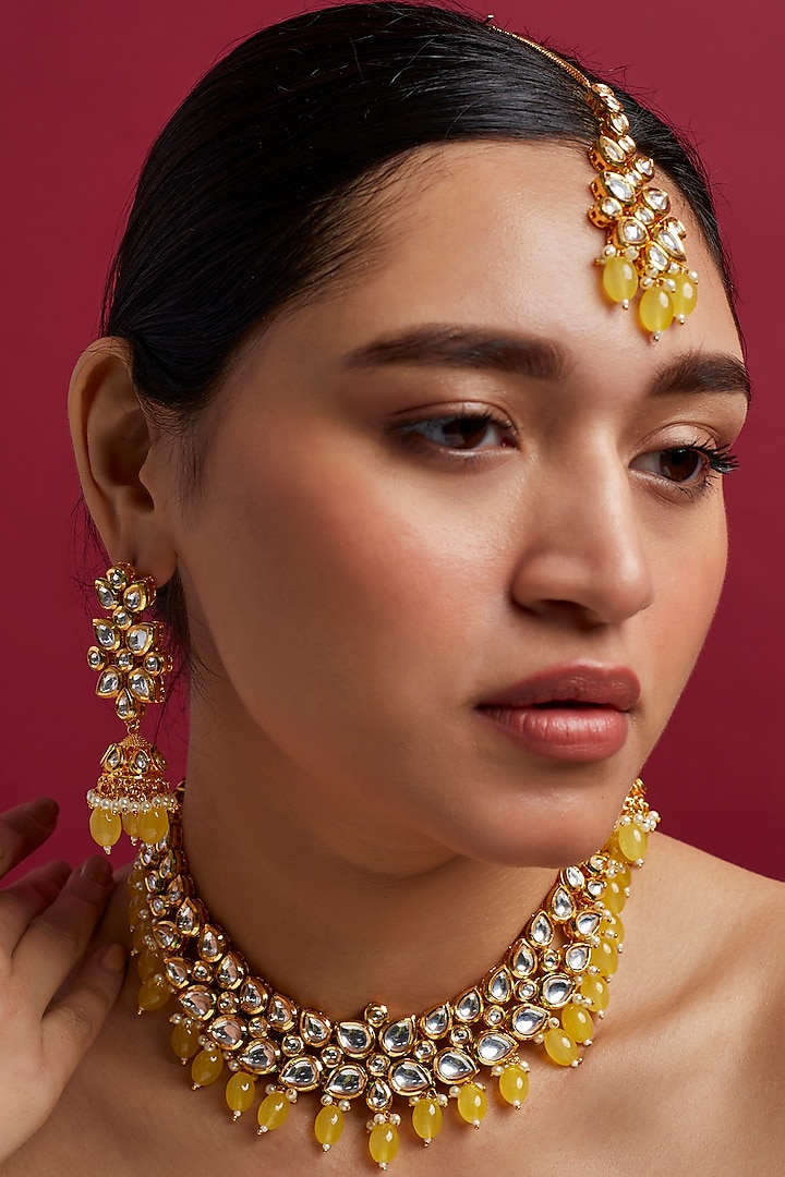 Gold Plated Beaded Choker Necklace Set by Minaki at Pernia's Pop Up Shop