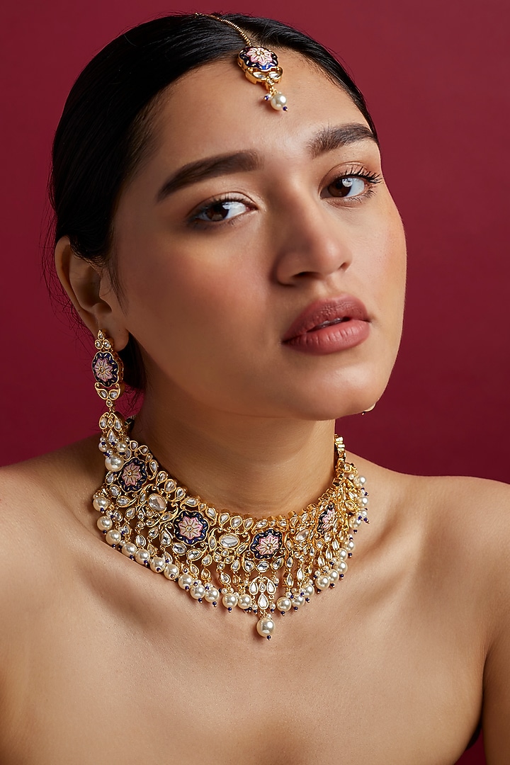 Gold Plated Pearl Choker Necklace Set by Minaki at Pernia's Pop Up Shop