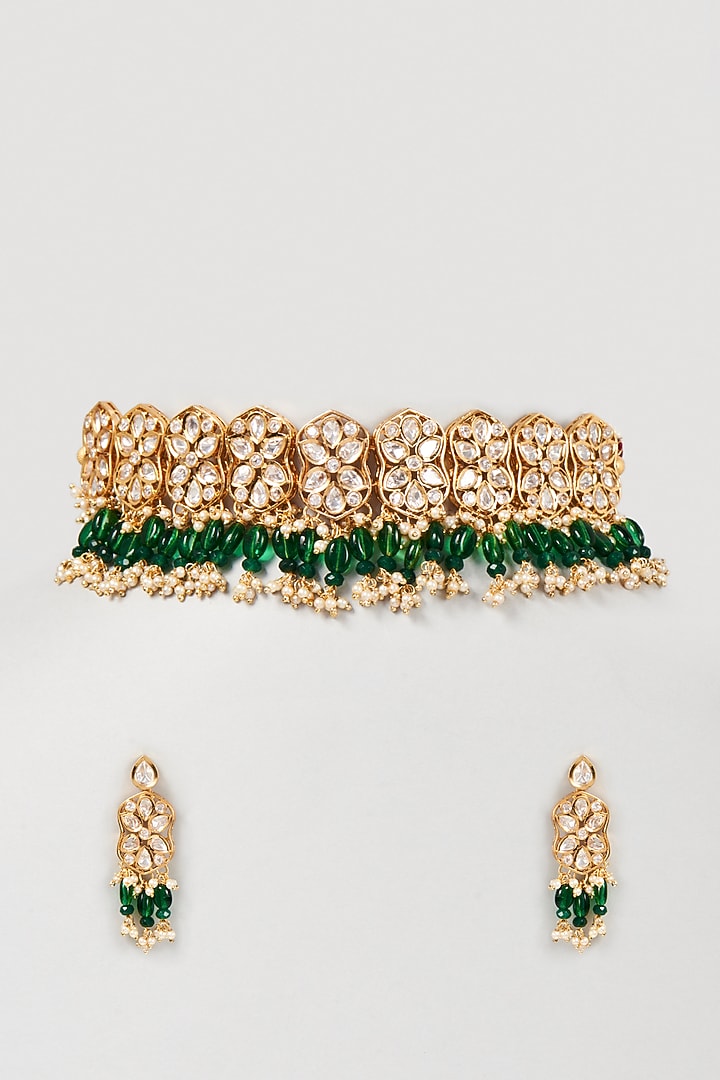Gold Plated Kundan Polki Choker Necklace Set by Minaki at Pernia's Pop Up Shop