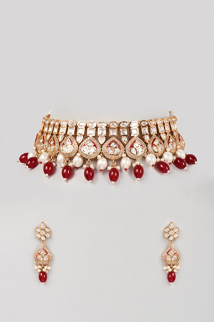 Gold Plated Pearl Choker Necklace Set by Minaki at Pernia's Pop Up Shop