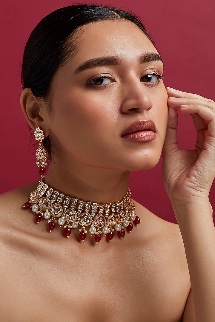 Gold Plated Pearl Choker Necklace Set by Minaki at Pernia's Pop Up Shop