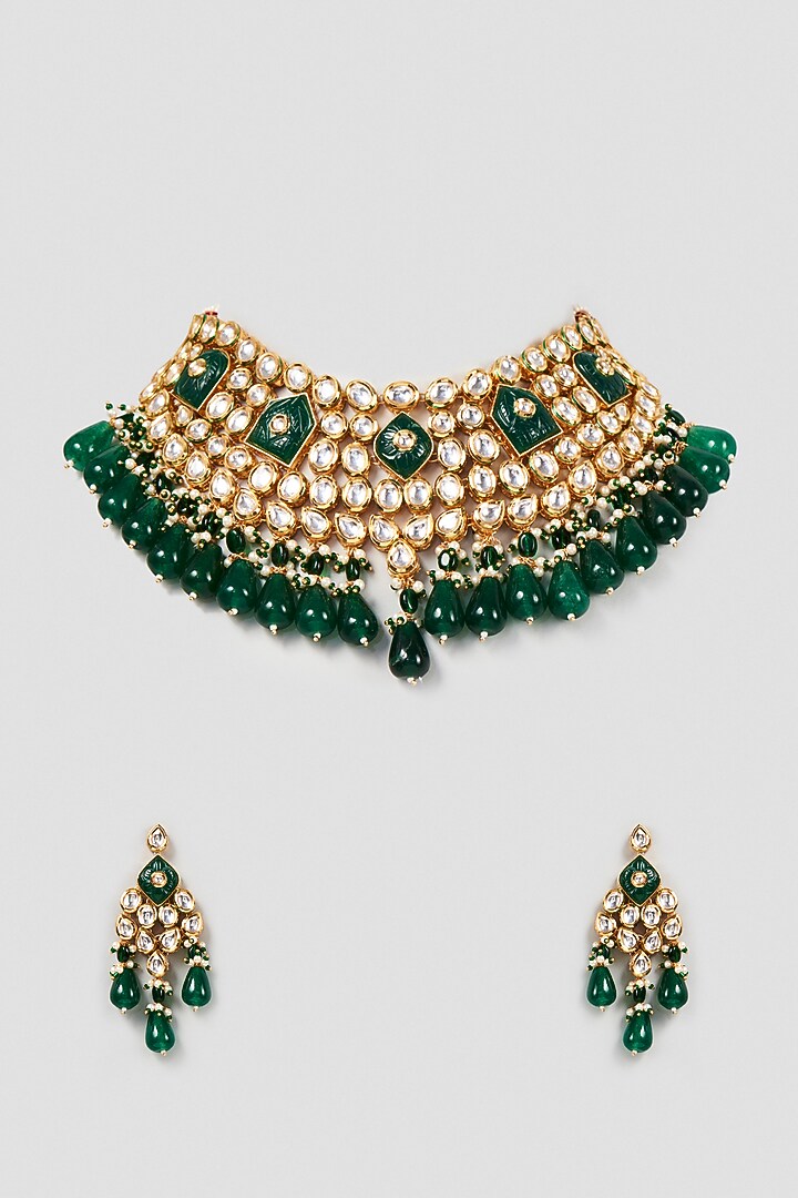 Gold Plated Kundan Polki Necklace Set by Minaki at Pernia's Pop Up Shop