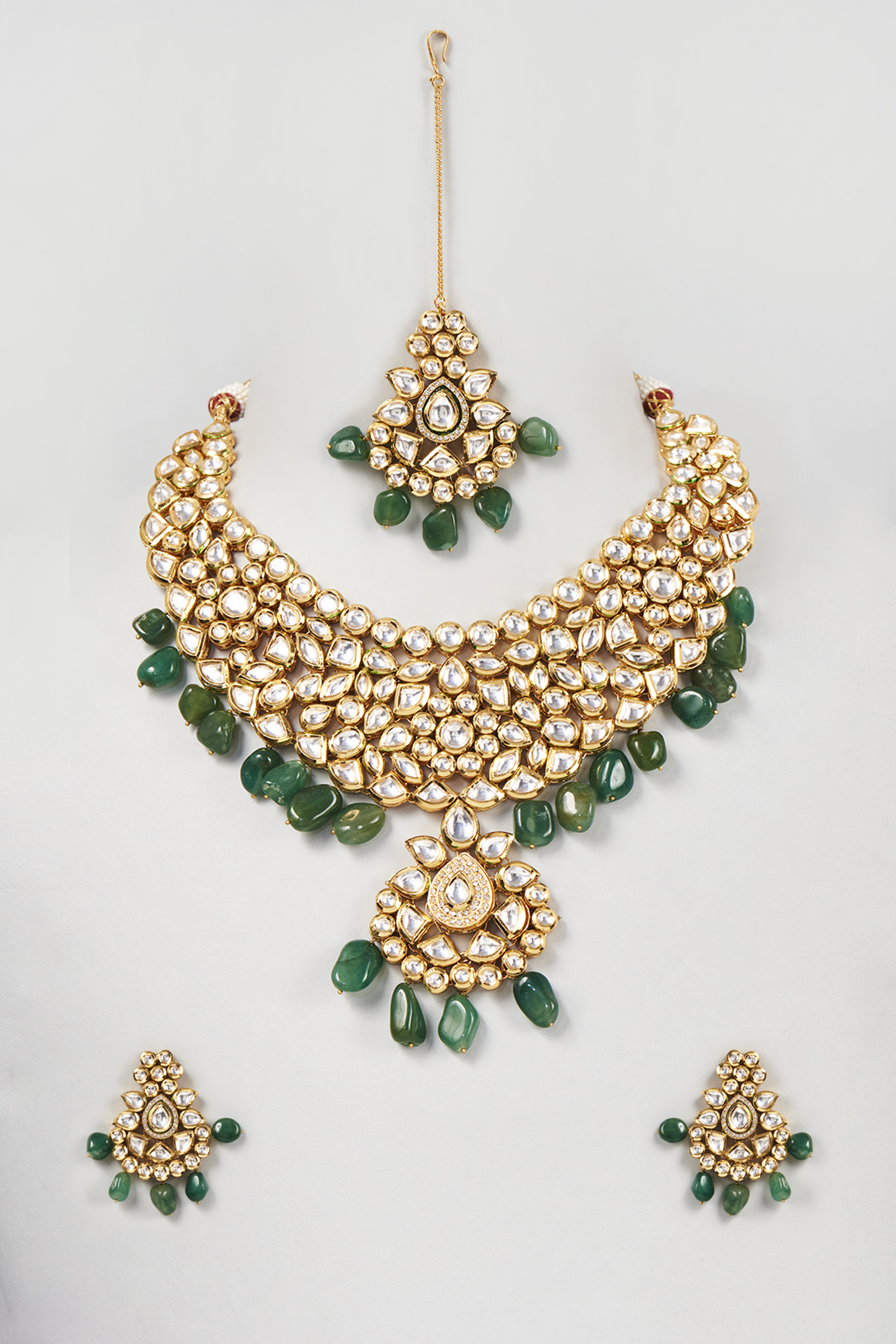 Gold Plated Necklace Set With Kundan Polki by Minaki