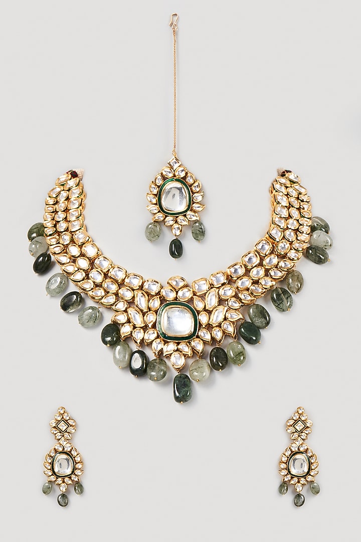 Gold Plated Beaded Choker Necklace Set by Minaki at Pernia's Pop Up Shop
