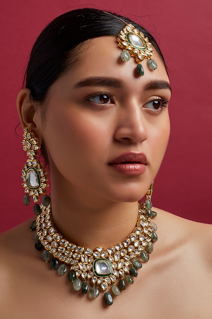 Gold Plated Beaded Choker Necklace Set by Minaki at Pernia's Pop Up Shop