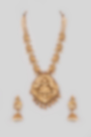 Gold Finish Lakshmi Pendant Necklace Set by Minaki at Pernia's Pop