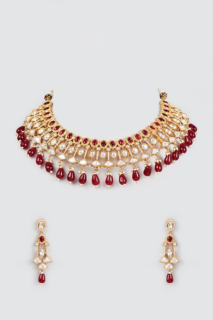 Gold Plated Kundan Polki & Agate Necklace Set by Minaki at Pernia's Pop Up Shop