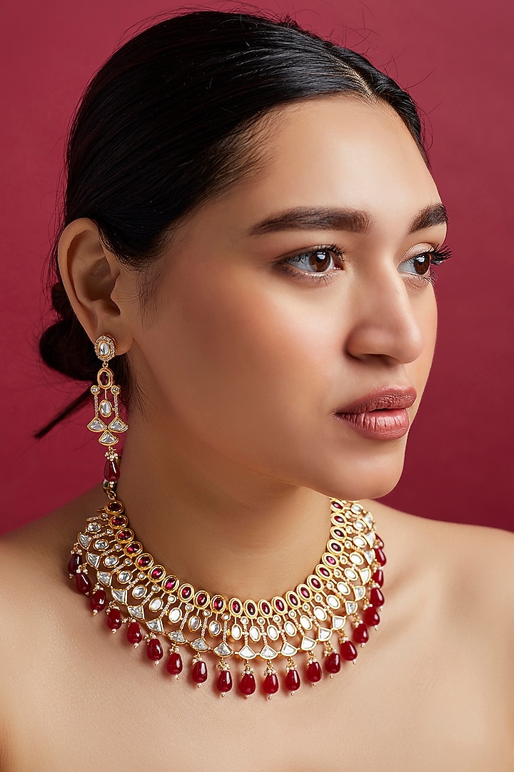 Gold Plated Kundan Polki & Agate Necklace Set by Minaki at Pernia's Pop Up Shop