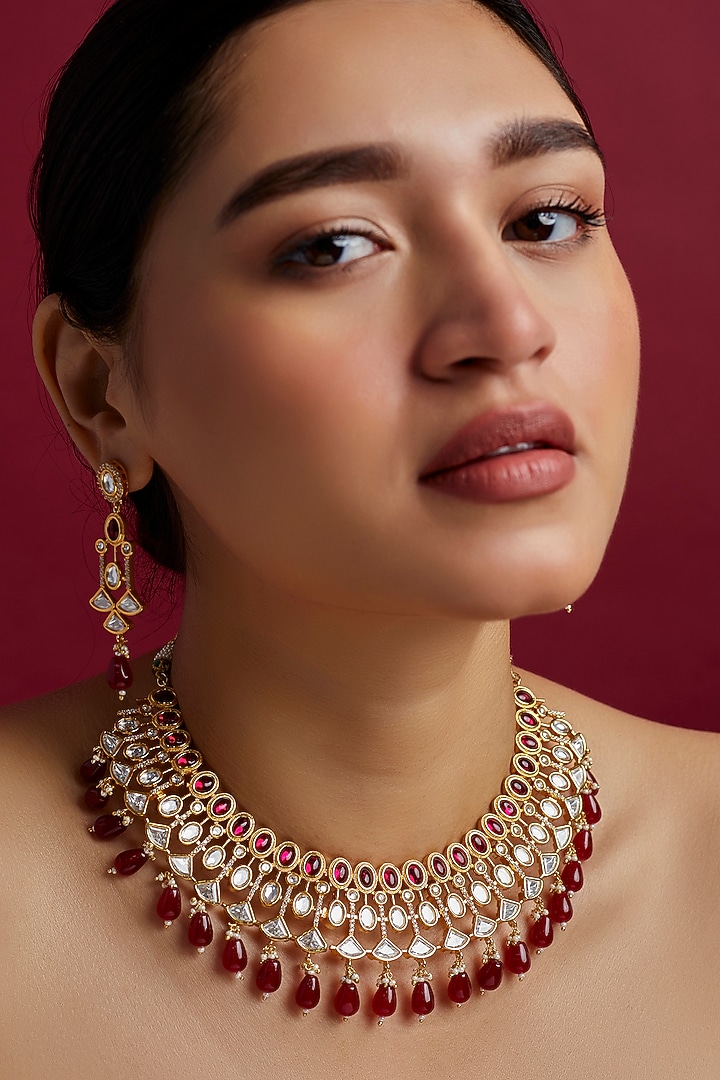 Gold Plated Kundan Polki & Agate Necklace Set by Minaki at Pernia's Pop Up Shop