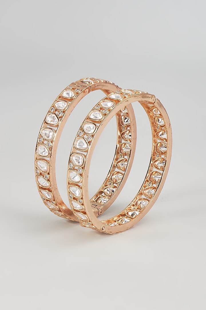Gold Plated Kundan Polki Bangles (Set Of 2) by Minaki at Pernia's Pop Up Shop