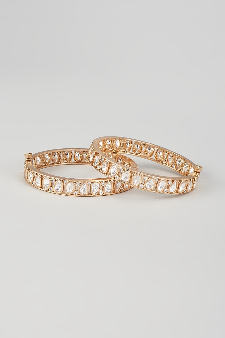 Gold Plated Kundan Polki Bangles (Set Of 2) by Minaki at Pernia's Pop Up Shop