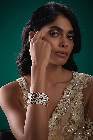 Gold Plated Kundan Polki Bangles (Set Of 2) by Minaki