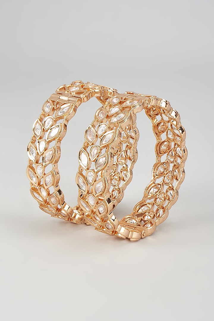 Gold Plated Kundan Polki Bangles (Set Of 2) by Minaki at Pernia's Pop Up Shop