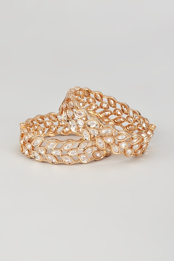 Gold Plated Kundan Polki Bangles (Set Of 2) by Minaki at Pernia's Pop Up Shop