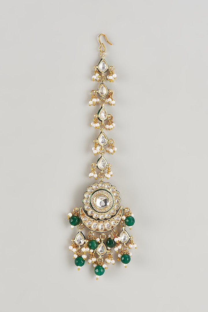 Gold Plated Kundan Polki & Beaded Meenakari Maangtikka by Minaki at Pernia's Pop Up Shop