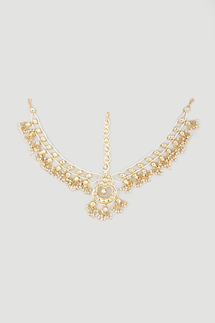 Gold Plated Pearl Crescent Mathapatti by Minaki at Pernia's Pop Up Shop