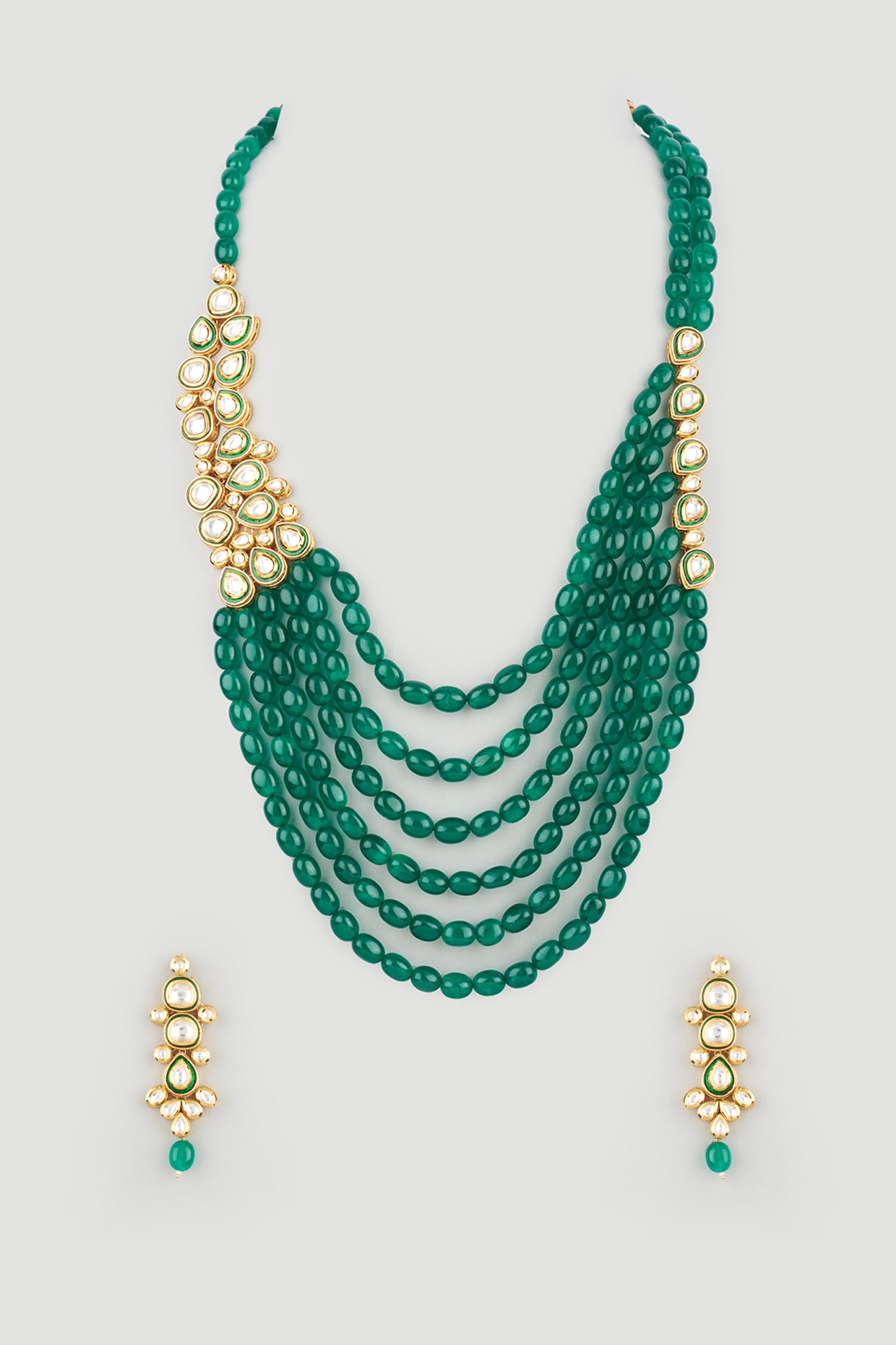 Statement green gemstone handmade necklace set at ₹4950 | Azilaa