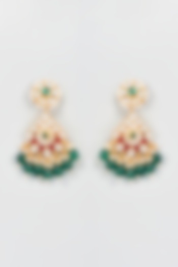 Gold Plated Ruby & Emerald Stone Dangler Earrings by Minaki