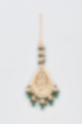 Gold Plated Emerald Agate Beaded Maangtikka by Minaki