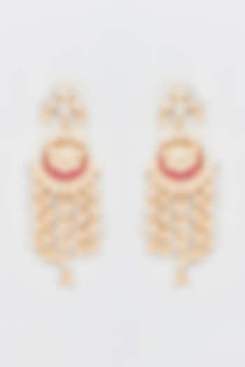 Gold Plated Ruby Stone Dangler Earrings by Minaki
