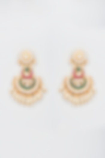 Gold Plated Ruby & Emerald Stone Dangler Earrings by Minaki at Pernia's Pop Up Shop