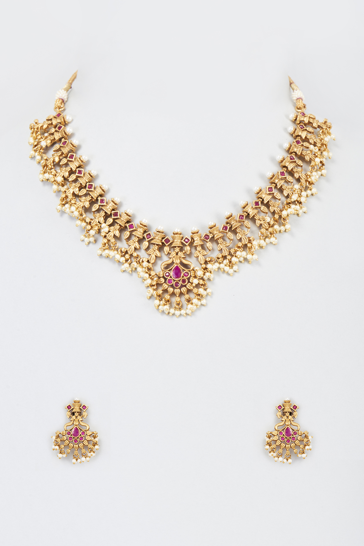 Gold Plated Ruby Kemp Stone Necklace Set by Minaki at Pernia's Pop Up Shop